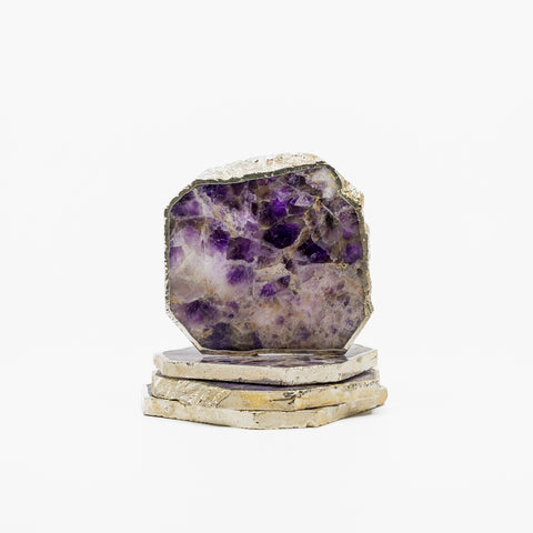 Amethyst-Untersetzer mit Silberrand