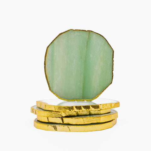 Green Aventurine Coaster with Golden Edge