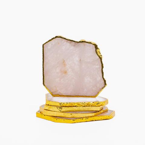 Rose Quartz Coaster with Golden Edge