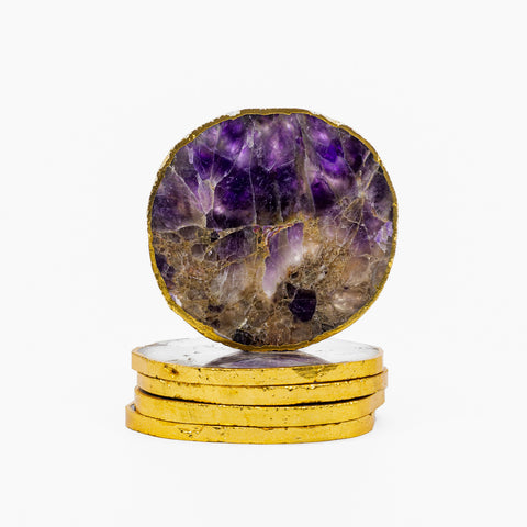 Amethyst-Untersetzer mit Goldrand