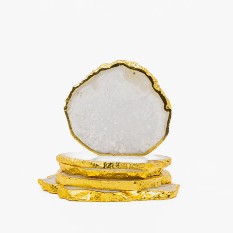 White Quartz Coaster with Golden Edge