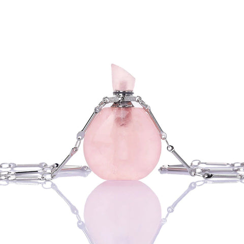 Collana con piccola bottiglia di profumo - Quarzo Rosa