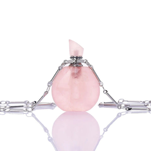 Collier petit flacon de parfum - Quartz Rose