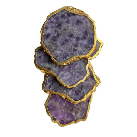 Amethyst-Untersetzer mit Goldrand