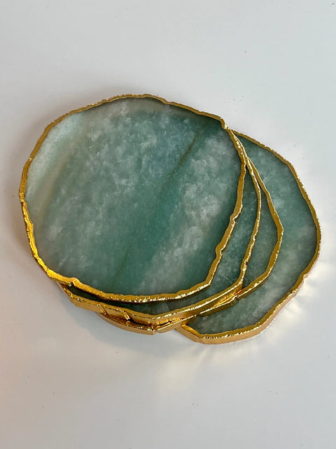 Sous-verre en aventurine verte avec bord doré