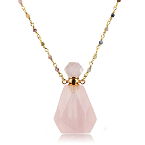 Collana con boccetta di profumo - Quarzo rosa