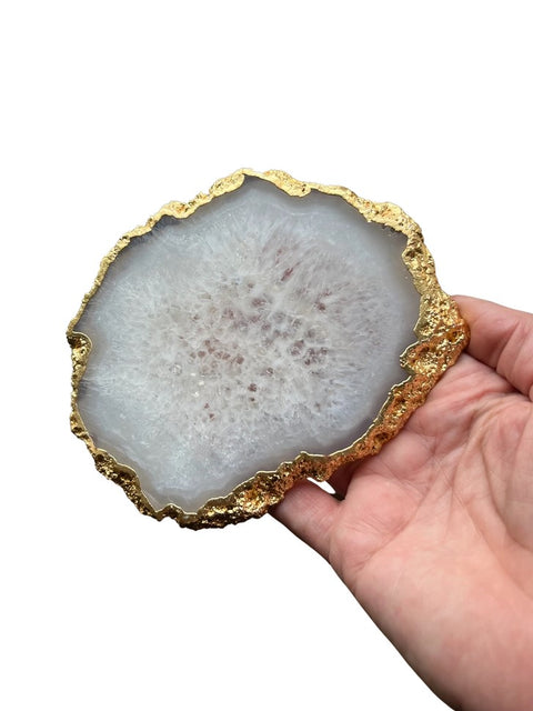 White Quartz Coaster with Golden Edge