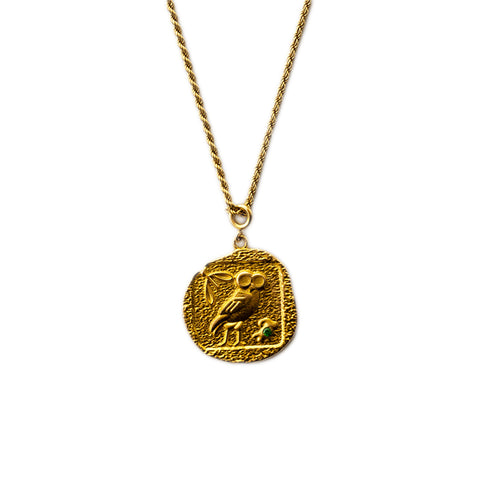 Eule der Athene Amulett mit gedrehter Kette (40 cm)